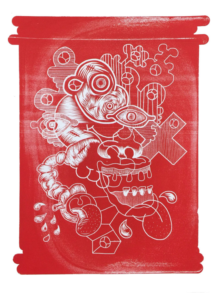 The Many Ways I Remain Defiant In The Face Of&nbsp;Institutionalized Stupidity&nbsp;(Distressed Red) By Elliott Earls 22 x 30″ One&nbsp;Spot Color – Edition of 10 Printed on Rives BFK 250gsm. Heavy Weight 100% Cotton Paper with a Deckle Edge Signed & numbered by the Artist Released February&nbsp;12, 2016.