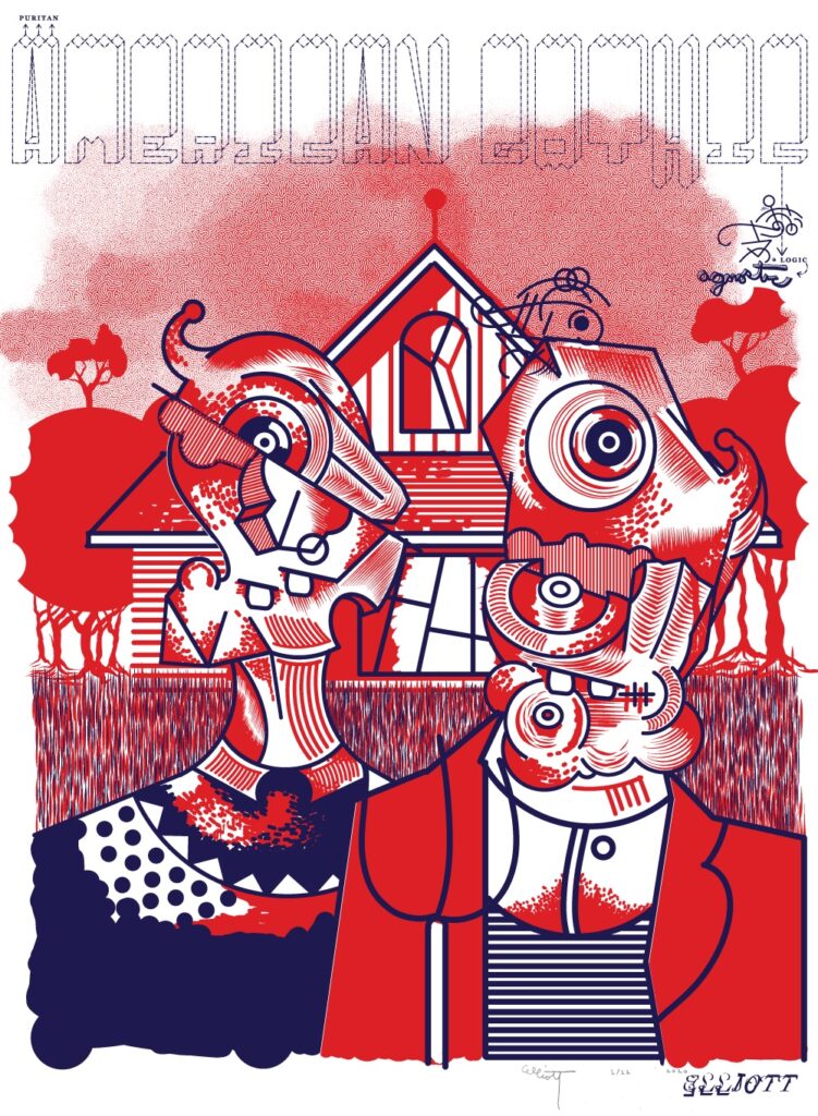 “Puritan American Gothic Agnostic Logic” Limited Edition Print for October 2020 by Elliott Earls