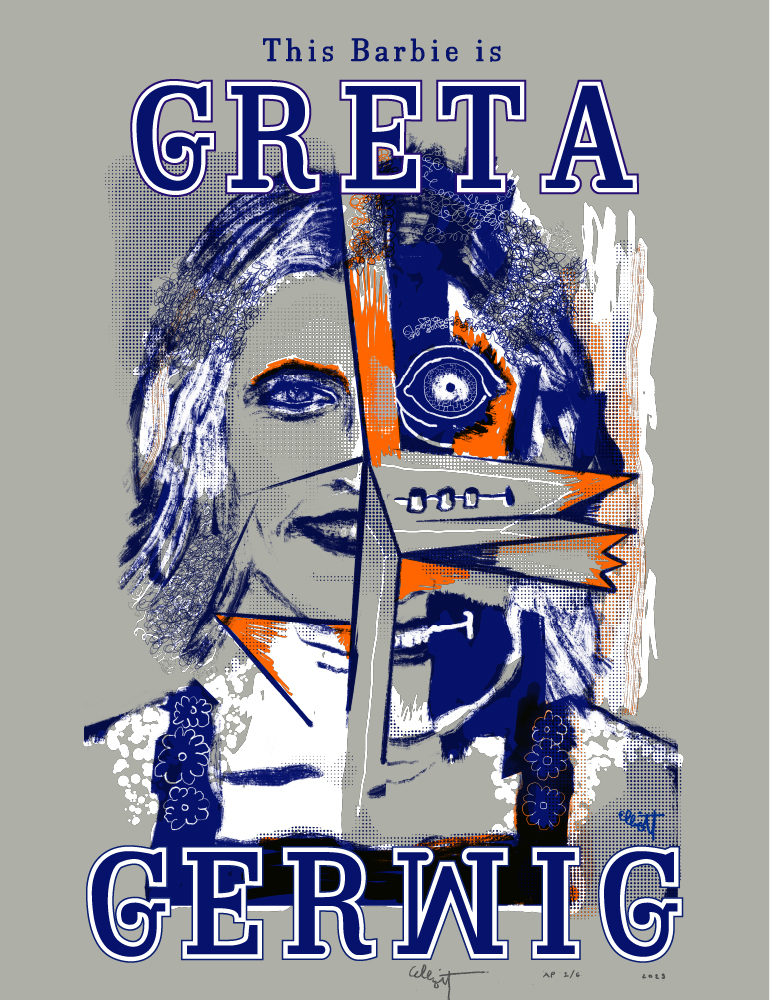 “This Barbie is Greta Gerwig” limited Edition Print for July 2023 by Elliott Earls